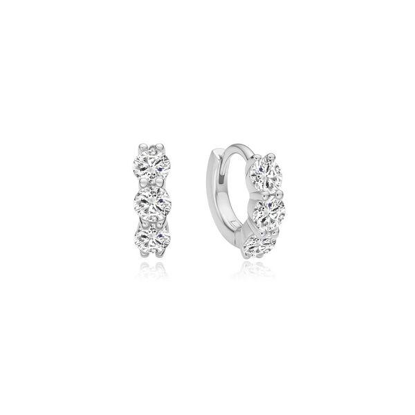 Silver Trio Sparkle Huggie Hoop Earrings Gray's Jewelers Bespoke Saint James, NY
