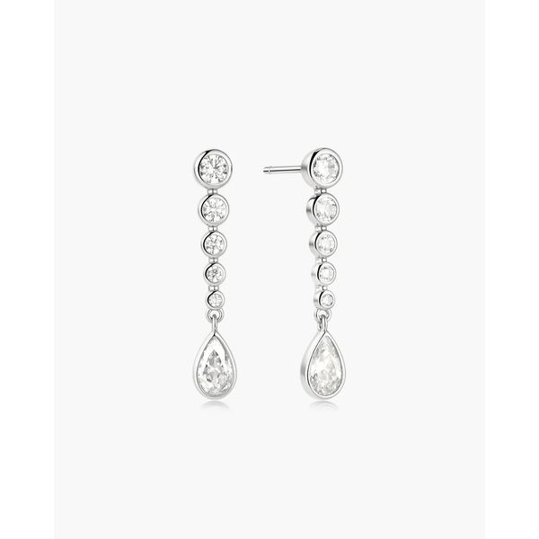 Silver Graduated Bezel Round & Teardrop Dangle Stud Earrings Gray's Jewelers Bespoke Saint James, NY