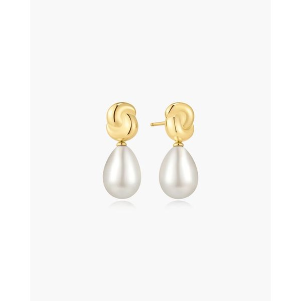 Gold Twist & Shell Pearl Drop Stud Earrings Gray's Jewelers Bespoke Saint James, NY