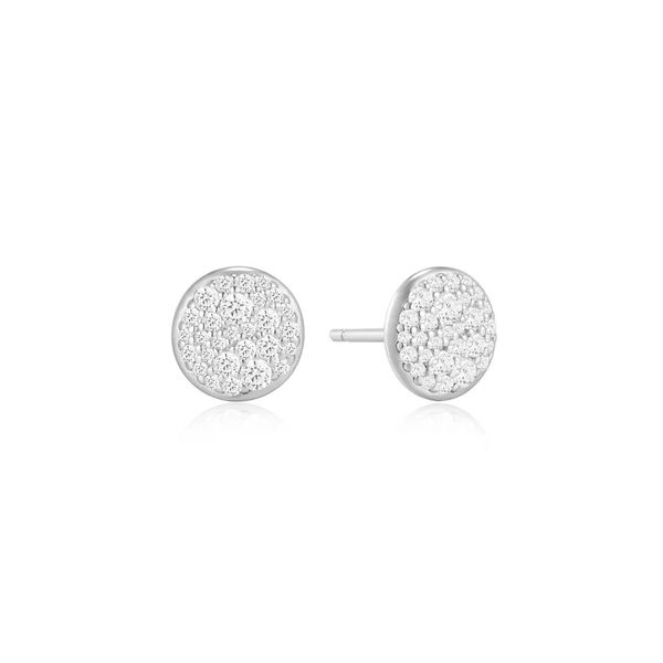 Silver Pavé Disc Stud Earrings Gray's Jewelers Bespoke Saint James, NY