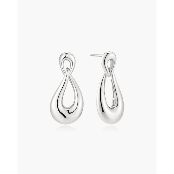 Silver Interlocked Wave Stud Hoop Earrings Gray's Jewelers Bespoke Saint James, NY