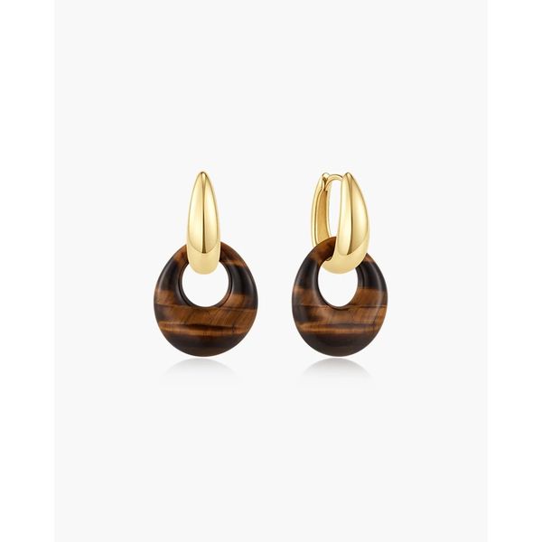 Gold Hollow Tiger’s Eye Organic Pebble Drop Earrings Gray's Jewelers Bespoke Saint James, NY