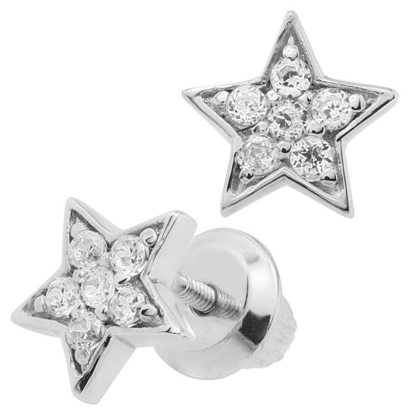 Childrens Sterling Silver Cubic Zirconia Star Earrings Image 2 Gray's Jewelers Bespoke Saint James, NY