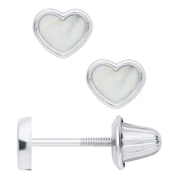 Childrens Sterling Silver Mother of Pearl Heart Earring Gray's Jewelers Bespoke Saint James, NY