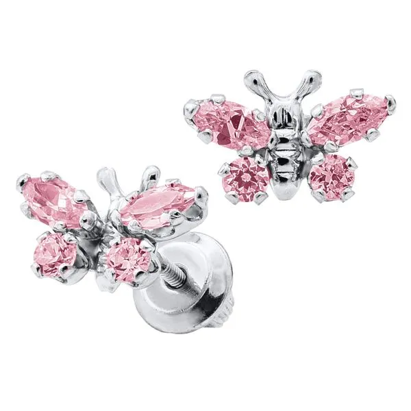 Children's Sterling Silver Butterfly Screw Back Earrings With Pink Cubic Zirconia Gray's Jewelers Bespoke Saint James, NY