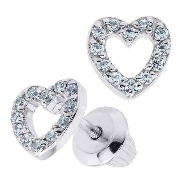 Children's Sterling Silver Open Heart Screw Back Earrings With Cubic Zirconia Gray's Jewelers Bespoke Saint James, NY
