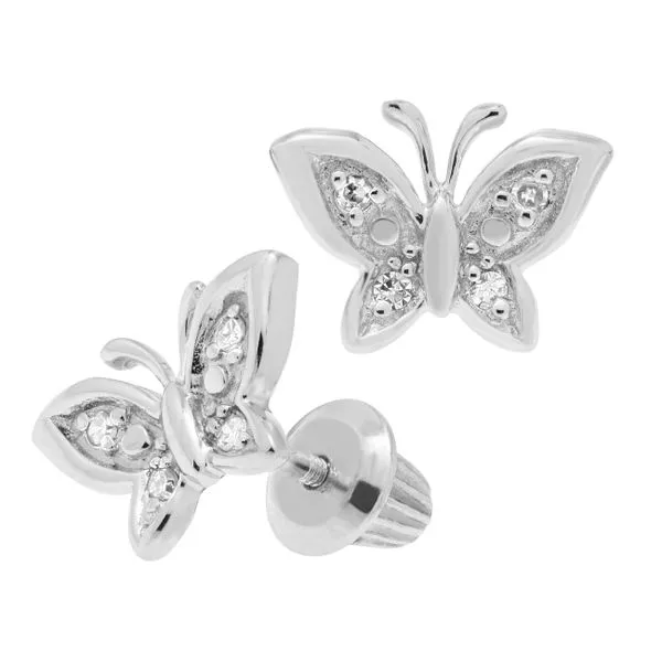 Childrens Sterling Silver Butterfly Earring with Diamond Image 2 Gray's Jewelers Bespoke Saint James, NY