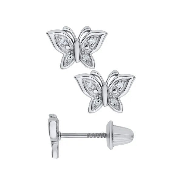 Childrens Sterling Silver Butterfly Earring with Diamond Image 3 Gray's Jewelers Bespoke Saint James, NY