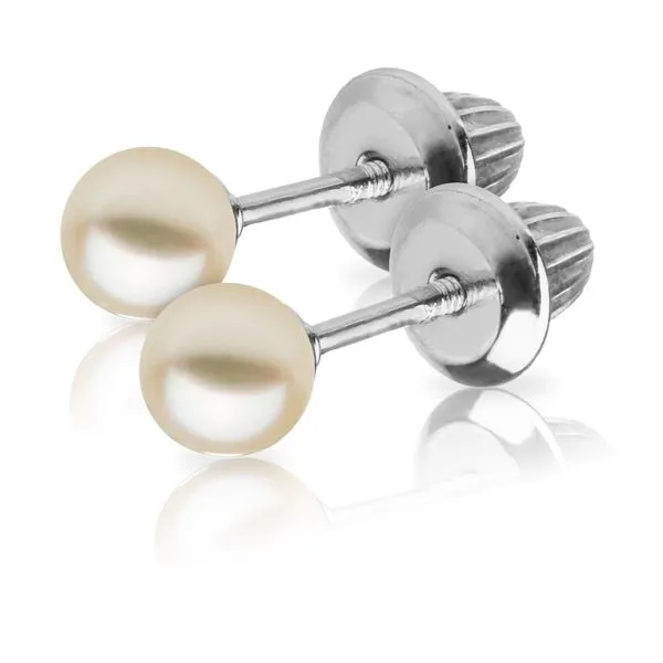 Childrens Sterling Silver Pearl Earrings Image 3 Gray's Jewelers Bespoke Saint James, NY