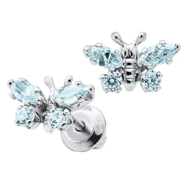 Childrens Sterling Silver Butterfly Earrings - March Cubic Zirconia Image 2 Gray's Jewelers Bespoke Saint James, NY