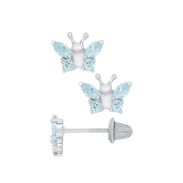 Childrens Sterling Silver Butterfly Earrings - March Cubic Zirconia Gray's Jewelers Bespoke Saint James, NY