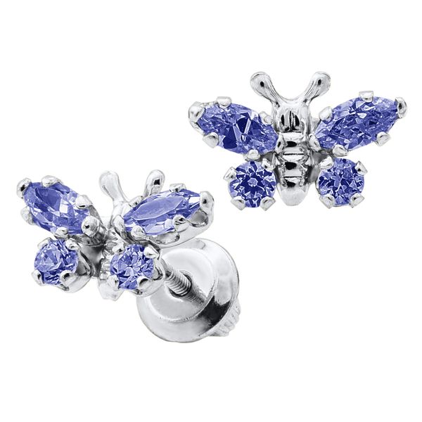 Children's Sterling Silver Earrings - February Cubic Zirconia Image 2 Gray's Jewelers Bespoke Saint James, NY
