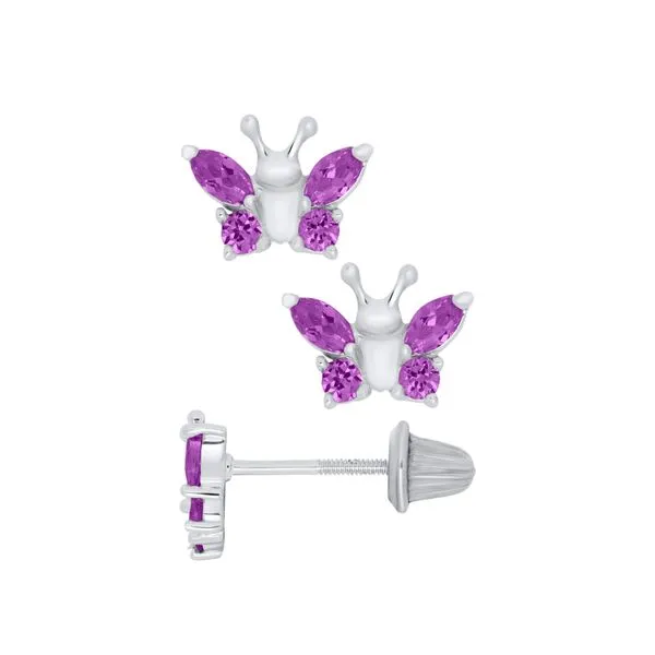 Children's Sterling Silver Earrings - February Cubic Zirconia Gray's Jewelers Bespoke Saint James, NY