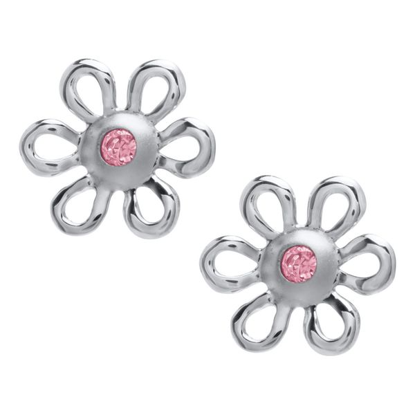 Childrens Sterling Silver Flower Earring with Pink Cubic Zirconia Image 2 Gray's Jewelers Bespoke Saint James, NY