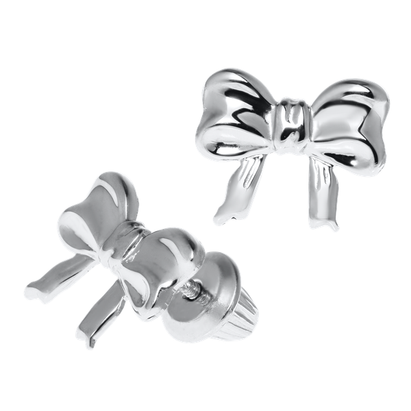 Childrens Sterling Silver Bow Knot Earrings Gray's Jewelers Bespoke Saint James, NY
