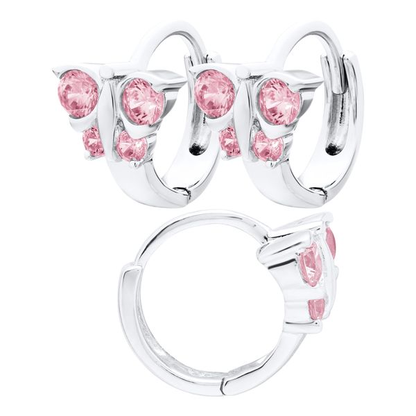 Childrens Sterling Silver Pink Cubic Zirconia Butterfly Hoop Earrings Gray's Jewelers Bespoke Saint James, NY