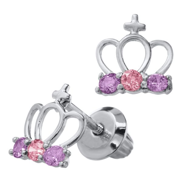 Sterling Silver Purple and Pink Crown Earrings Gray's Jewelers Bespoke Saint James, NY