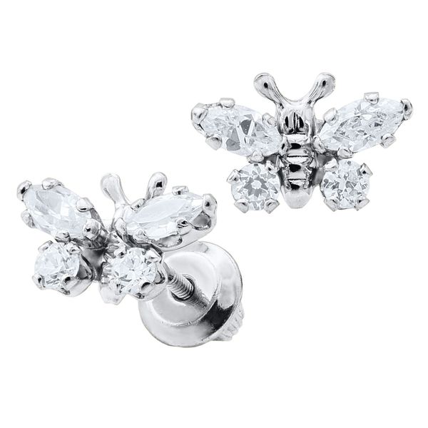 Children's Sterling Silver Earrings - April Cubic Zirconia Image 2 Gray's Jewelers Bespoke Saint James, NY