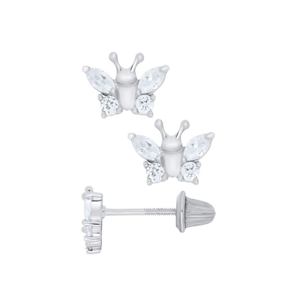 Children's Sterling Silver Earrings - April Cubic Zirconia Gray's Jewelers Bespoke Saint James, NY