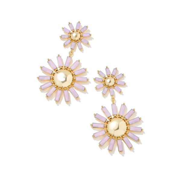 Madison Daisy Gold Statement Earrings in Pink Opal Crystal Gray's Jewelers Bespoke Saint James, NY