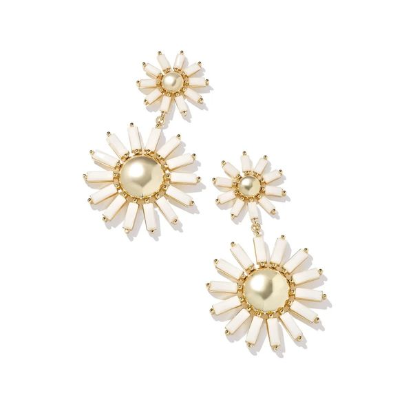 Madison Daisy Gold Statement Earrings in White Opaque Glass Gray's Jewelers Bespoke Saint James, NY