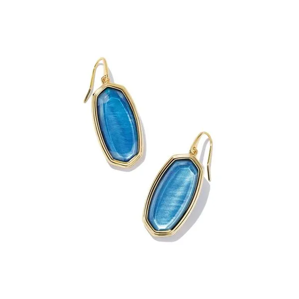 Framed Elle Gold Drop Earrings in Dark Blue Mother-of-Pearl Gray's Jewelers Bespoke Saint James, NY