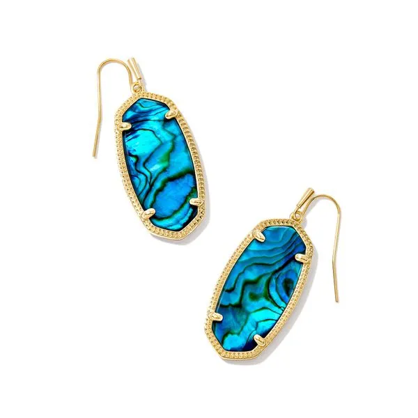 Elle Gold Drop Earrings in Teal Abalone Gray's Jewelers Bespoke Saint James, NY