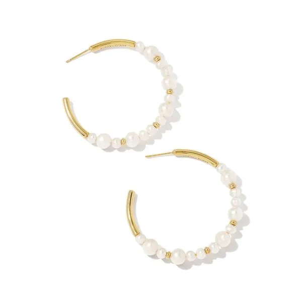 Jovie Gold Beaded Hoop Earrings in White Pearl Gray's Jewelers Bespoke Saint James, NY
