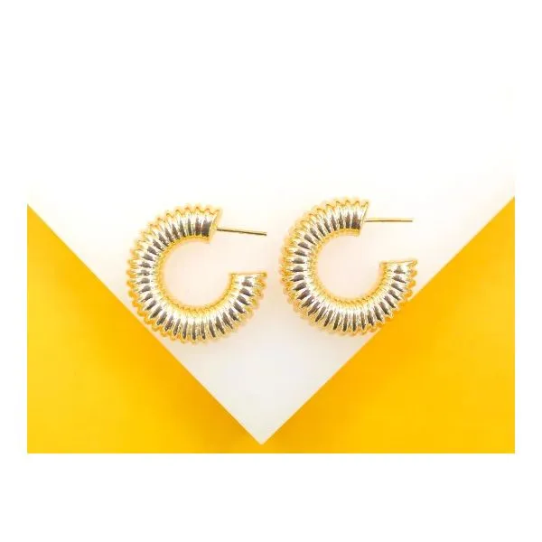 Yellow Gold Plated Thick Textured Hoop Earrings Gray's Jewelers Bespoke Saint James, NY