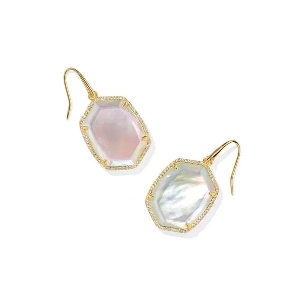 Daphne Pave Frame Drop Earrings Gold Iridescent Ivory Illusion Gray's Jewelers Bespoke Saint James, NY