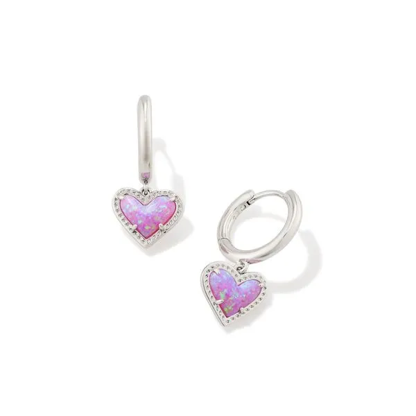 Ari Heart Huggie Earrings Silver Bubblegum Pink Kyocera Opal Gray's Jewelers Bespoke Saint James, NY