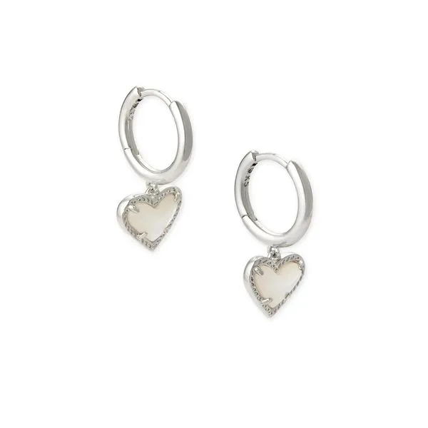Ari Heart Huggie Earrings Rhodium Ivory Mother Of Pearl Gray's Jewelers Bespoke Saint James, NY