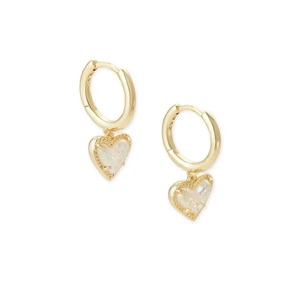 Ari Heart Huggie Earrings Gold Iridescent Drusy Gray's Jewelers Bespoke Saint James, NY