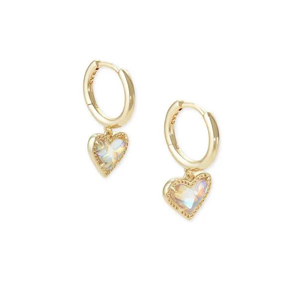 Ari Heart Huggie Earrings Gold Dichroic Glass Gray's Jewelers Bespoke Saint James, NY