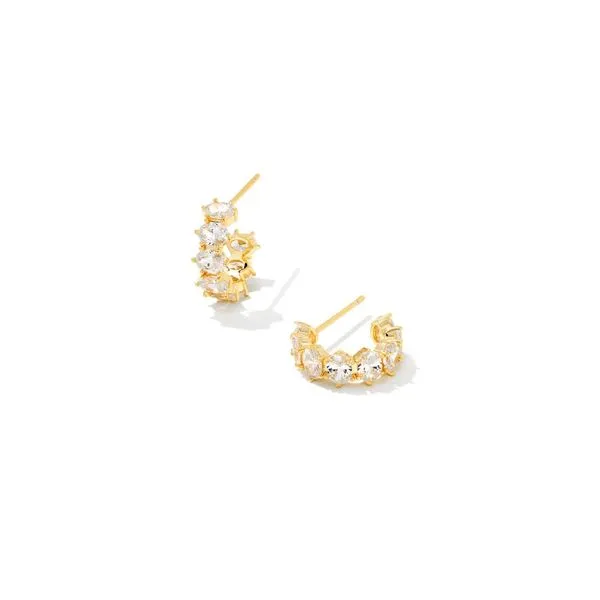 Cailin Gold Crystal Huggie Earrings in White Crystal Gray's Jewelers Bespoke Saint James, NY