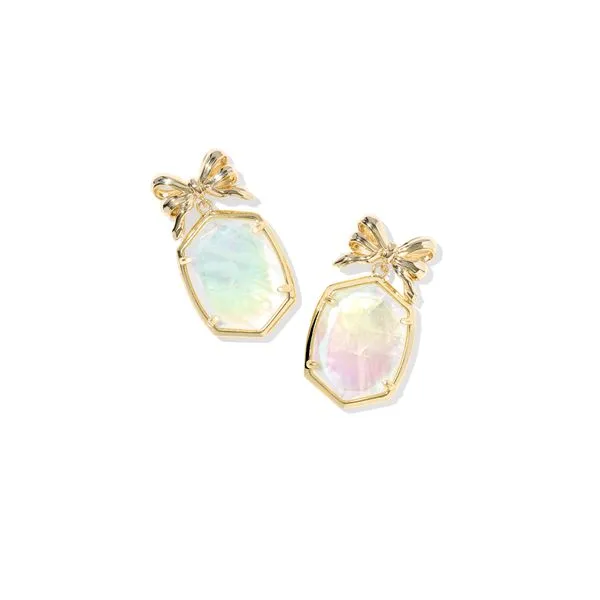 Daphne Bow Drop Earrings Gold Iridescent Crystal Ivory Illusion Gray's Jewelers Bespoke Saint James, NY
