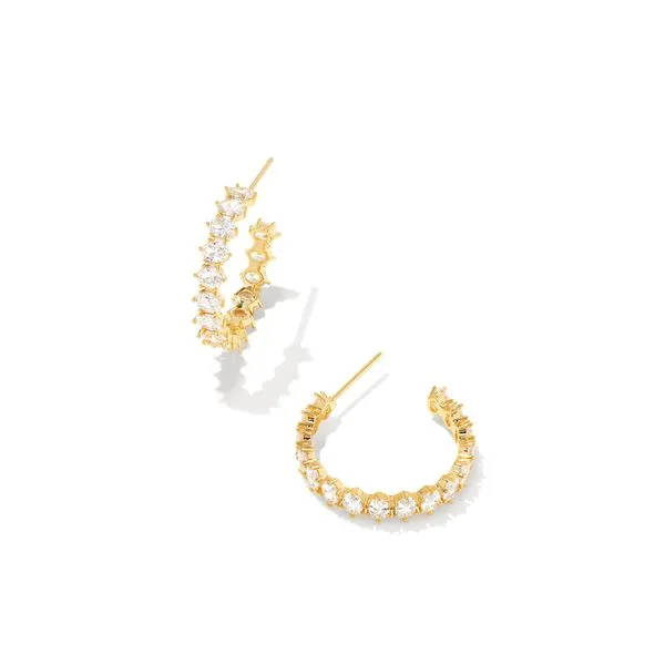 CAILIN CRYSTAL HOOP EARRINGS GOLD METAL WHITE CZ Gray's Jewelers Bespoke Saint James, NY