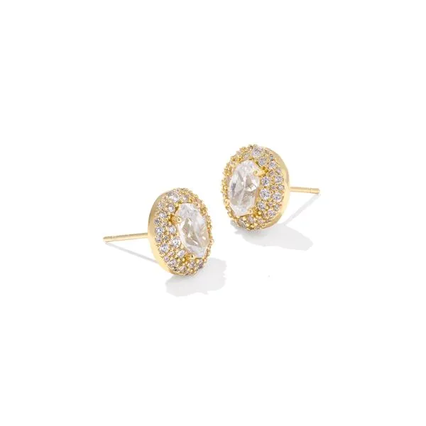 Bella Stud Earrings Gold White Cubic Zirconia Gray's Jewelers Bespoke Saint James, NY