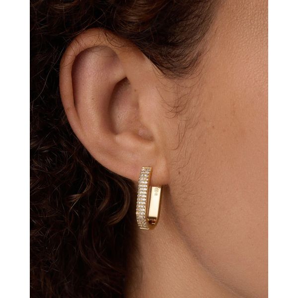 18K Yellow Gold Plated Parker Shimmer Huggies Image 2 Gray's Jewelers Bespoke Saint James, NY