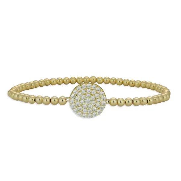 Yellow Gold Filled Beaded Bracelet with Cubic Zirconia Disc Gray's Jewelers Bespoke Saint James, NY