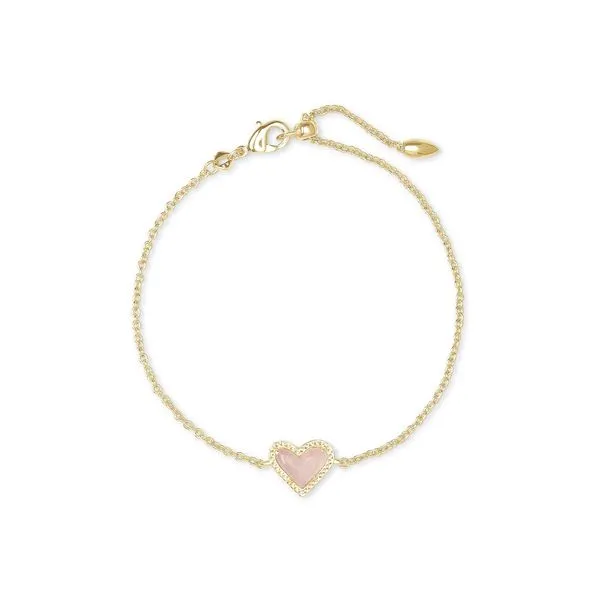Ari Heart Delicate Chain Bracelet Gold Rose Quartz Gray's Jewelers Bespoke Saint James, NY