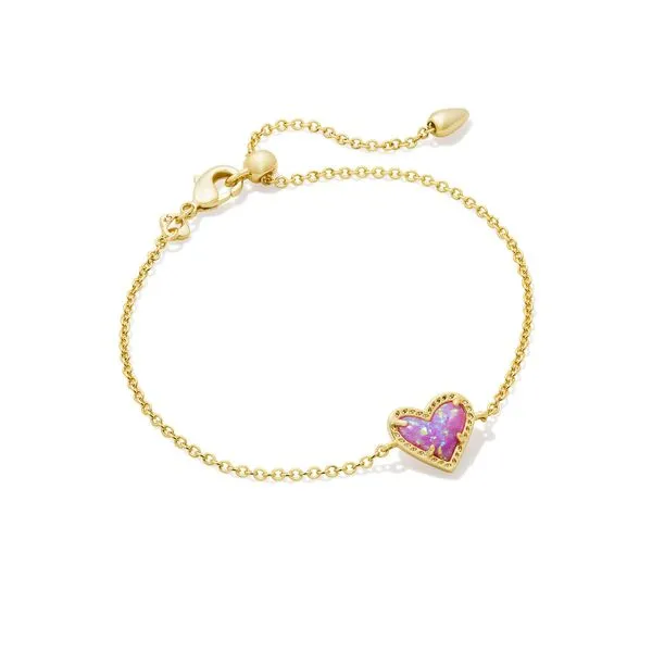 Ari Heart Delicate Chain Bracelet Gold Bubblegum Pink Kyocera Opal Gray's Jewelers Bespoke Saint James, NY