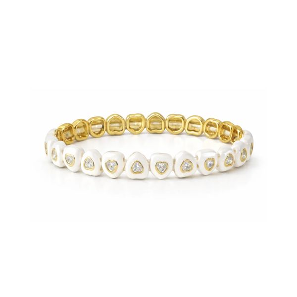 Candy Heart Stretchy Bracelet White Enamel Gray's Jewelers Bespoke Saint James, NY