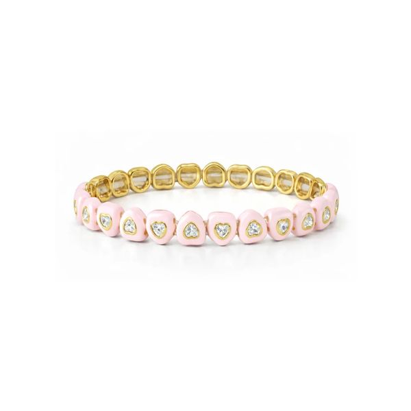 Candy Heart Stretchy Bracelet Pink Enamel Gray's Jewelers Bespoke Saint James, NY