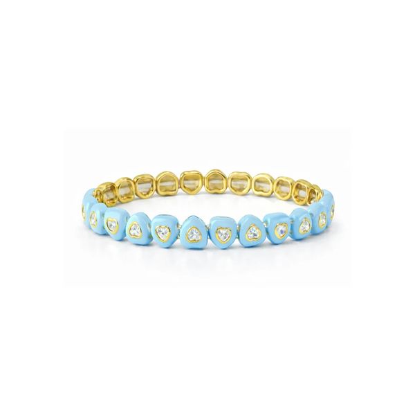 Candy Heart Stretchy Bracelet Blue Enamel Gray's Jewelers Bespoke Saint James, NY