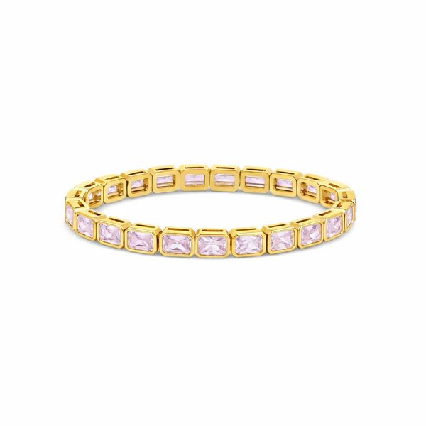 18K Yellow Gold Plated Classic Glow Stretchy Bracelet - Pink Cubic Zirconia Gray's Jewelers Bespoke Saint James, NY