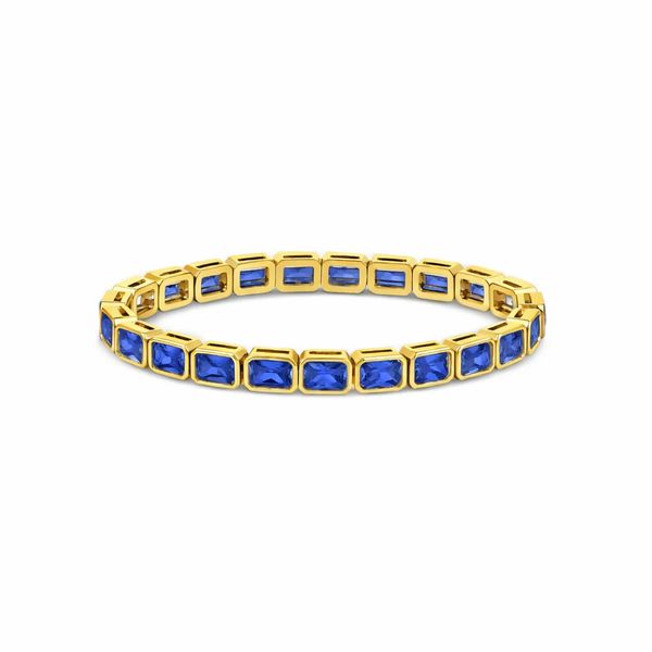 18K Yellow Gold Plated Classic Glow Stretchy Bracelet - Navy Cubic Zirconia Gray's Jewelers Bespoke Saint James, NY