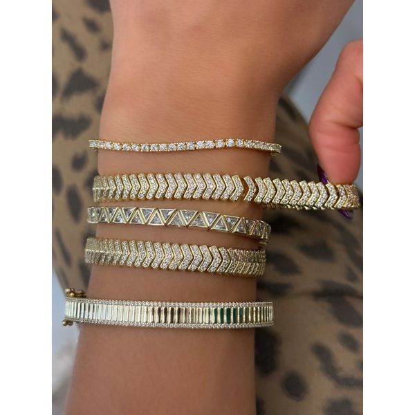 18K Yellow Gold Plated Cubic Zirconia Full Pave Stretchy Bracelet Image 2 Gray's Jewelers Bespoke Saint James, NY