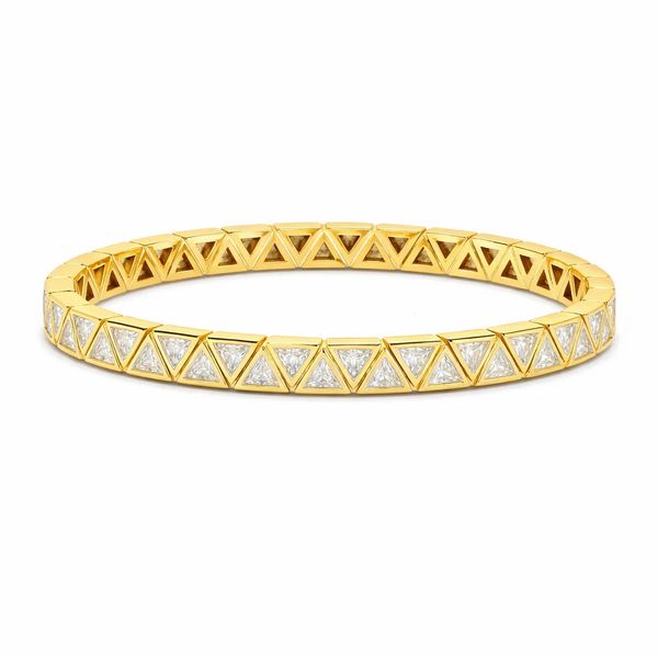 18K Yellow Gold Plated Mini Cubic Zirconia Triangle Stretchy Bracelet Gray's Jewelers Bespoke Saint James, NY