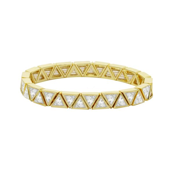 18K Yellow Gold Plated Cubic Zirconia Triangle Stretchy Bracelet Gray's Jewelers Bespoke Saint James, NY